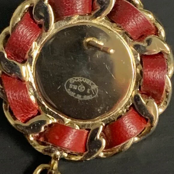 Chanel Red Leather and Gold Chain CHANEL Hoop Pearl Earrings 929 shipped Pearl - Picture 4 of 6